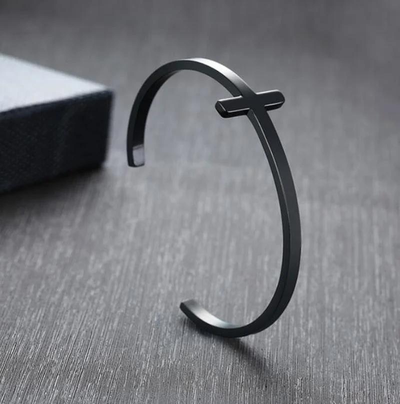 Retro Stainless Steel Christian Cross Cuff Bracelet for Men and Women Praying Catholic Religious Amulet Lucky Jewelry Gift
