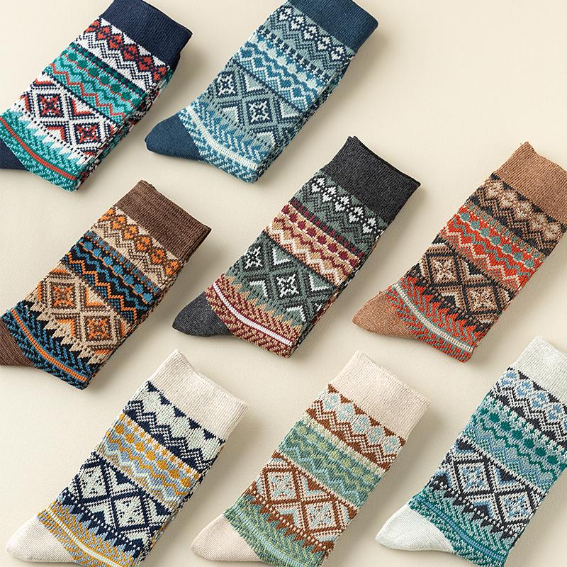 Men's Dress Socks Cotton Crew Socks 3 Pairs Breathable and Sweat-absorbing Funky Colorful Pattern  Crew Socks