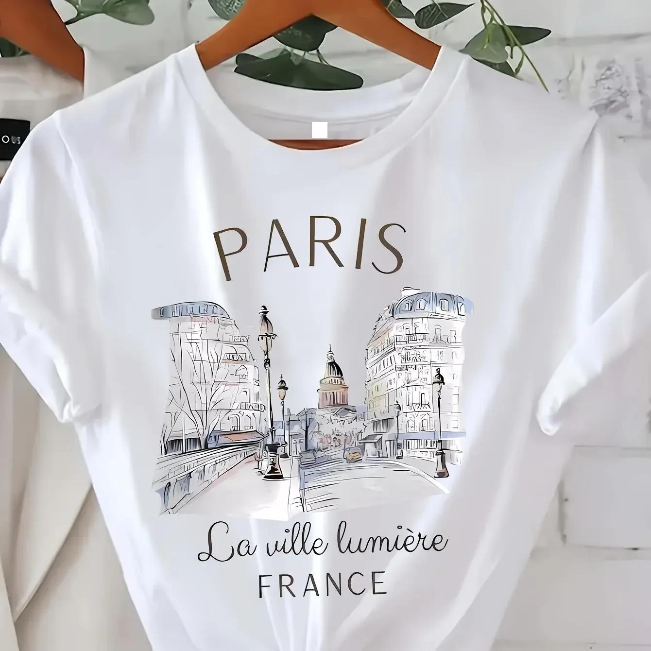 

90s T Shirt Paris Unisex Print Tshirt Girl Short Sleeve Crew Neck Casual Top for Summer Spring Unisexs Clothing S