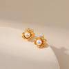 Trendy european and american style 18k gold plated brass pearl earrings - elegant stud earrings with shell pearls