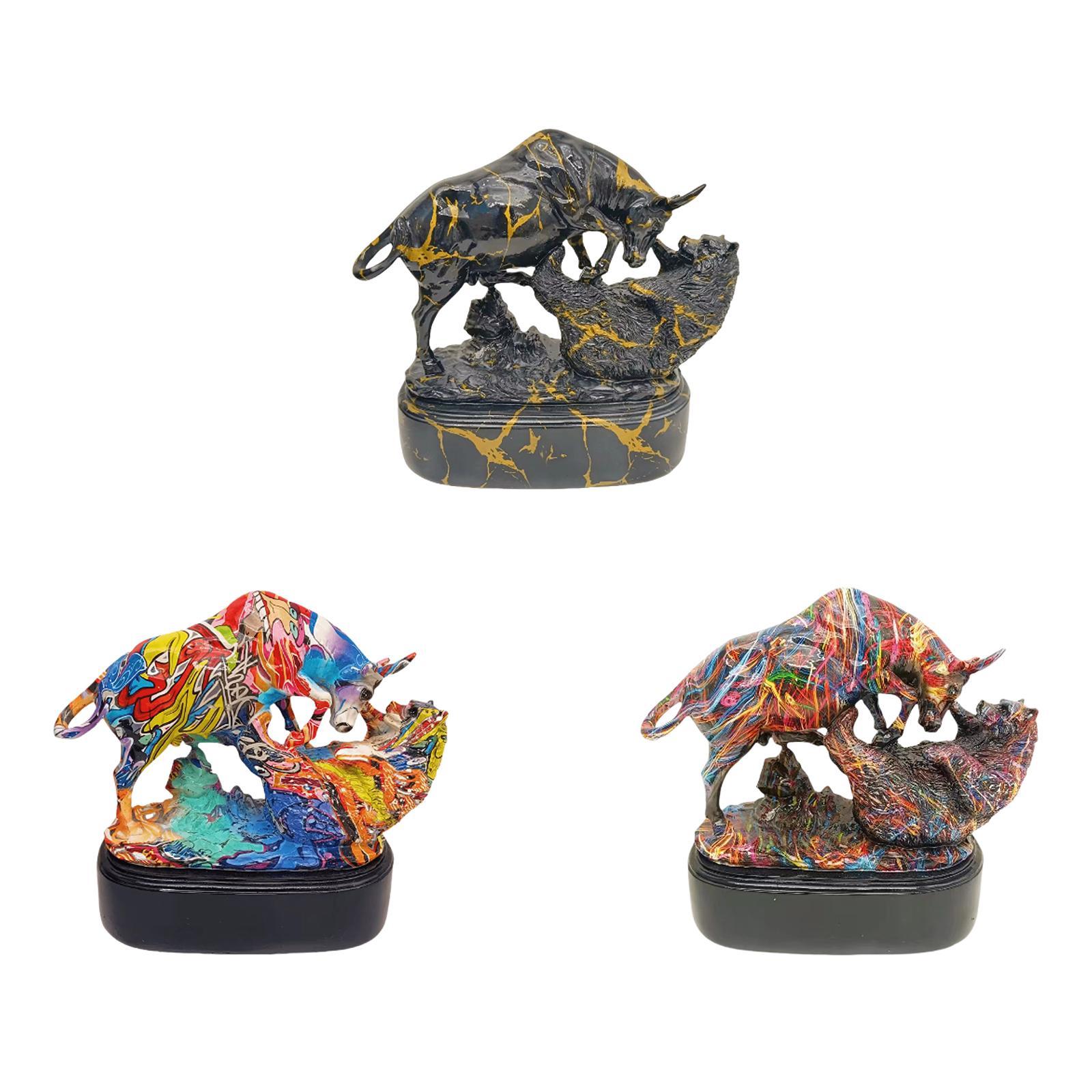 

Bull and Bear Statue Resin Delicate Animal Sculpture for Men Shop Decor Desk