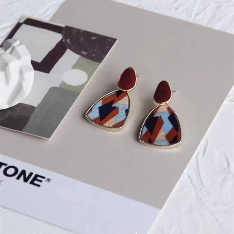 

Серьги из бархата с геометрическим цветным леопардовым принтом на осень и зиму с капельной глазурью, длинные серьги для женщин Leopard