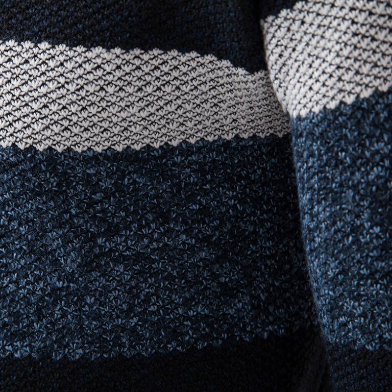 Men's Quarter Zip Stand Collar Sweater Color Block Striped Knit Pullover