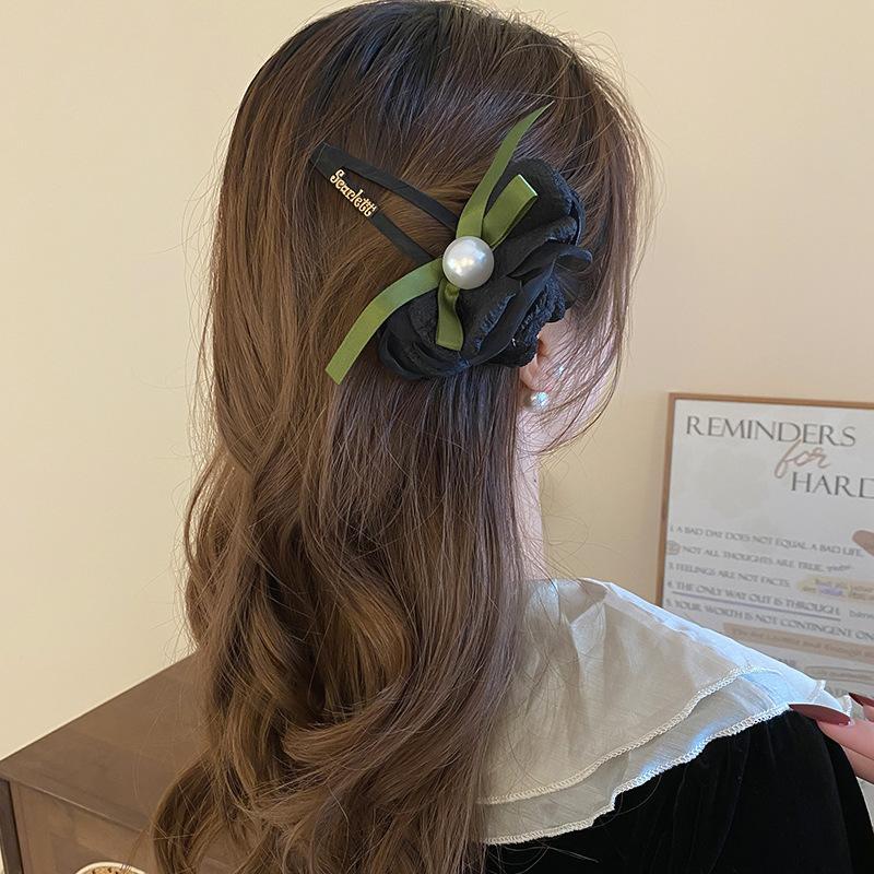 Early spring pearl bow mesh flower hairpin female fresh and sweet versatile BB clip atmosphere side clip hair accessories