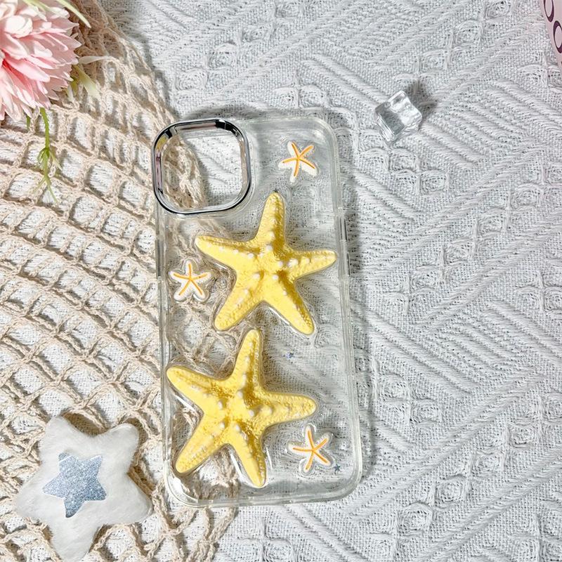 Sea Star Shell Phone Case for Apple 16promax Sparkling Pink Glitter for IPhone17 Transparent 15 Women's Fashion