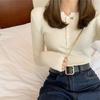 Women Tight Knit Pullover Top Long Sleeve Button O Neck Knitted Sweater for Spring Autumn