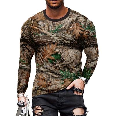 Camiseta de Manga Larga para Hombre con Cuello Redondo, Estampado Camuflaje 3D, Moda Casual Vintage para Primavera y Otoño