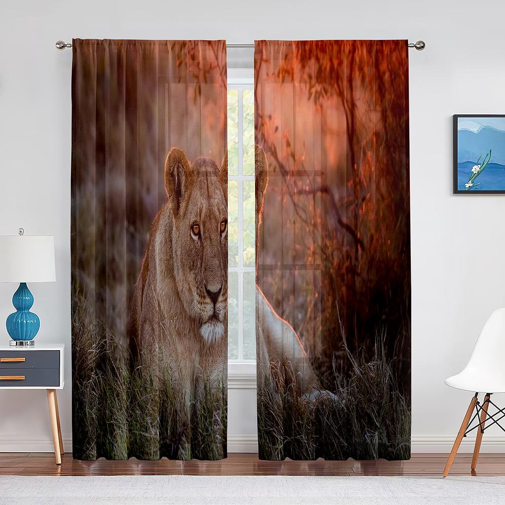 Lion Majestic Wildlife King Chiffon Sheer Curtains for Living Room Bedroom Home Decoration Window Voiles Tulle Curtain Drapes