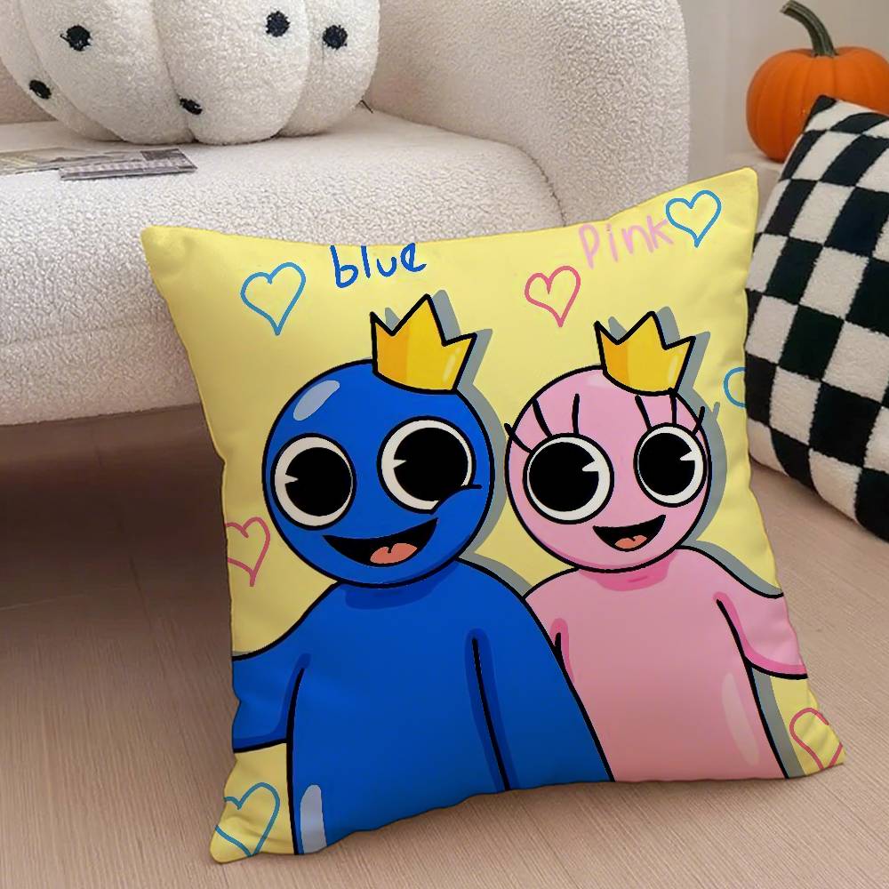 Cartoon Game R-Rainbow Friends Pillow Case Anti-Dustmite Pillowcase Invisible Zipper Silky Short Plush Sofa Cushion Cover