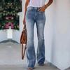 Jeans Blu Casual da Donna alla Moda, Slim Fit, a Zampa, Vita Alta, Con Tasche