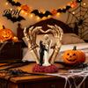 Gothic Themed Resin Collectible Skeleton Couple And Hand Ornament, with Rose Base, Durable Dark Romantic Halloween Decoration Skull Wedding Decor, for