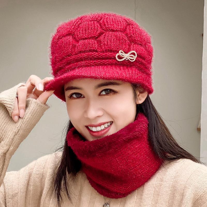 Autumn and Winter Hat Old Woman Warm Grandma Hat Mother Hat Old Lady Fleece Knitted Wool Hat