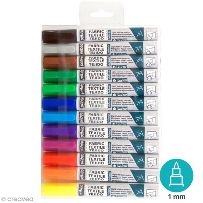 Feutres textiles - PEBEO - 7A - Multicolore - 12 pcs - Pour tissus clairs