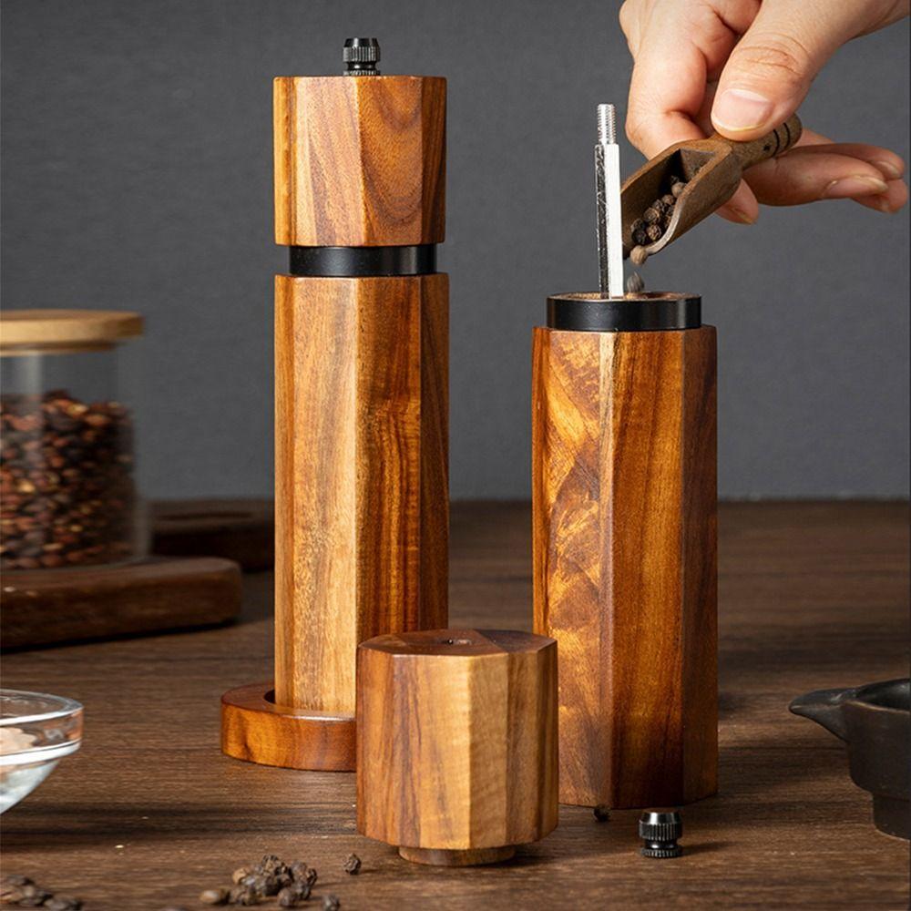 Refillable Pepper Spice Mill Acacia Wood Spice Mill Bottle Handheld Salt Grinder  Kitchen Gadget