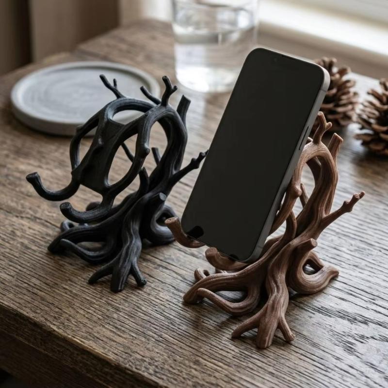 Soporte para Teléfono con Forma de Rama de Árbol Rústica Impresión 3D Pla Soporte Estable para Decoración del Hogar y la Oficina