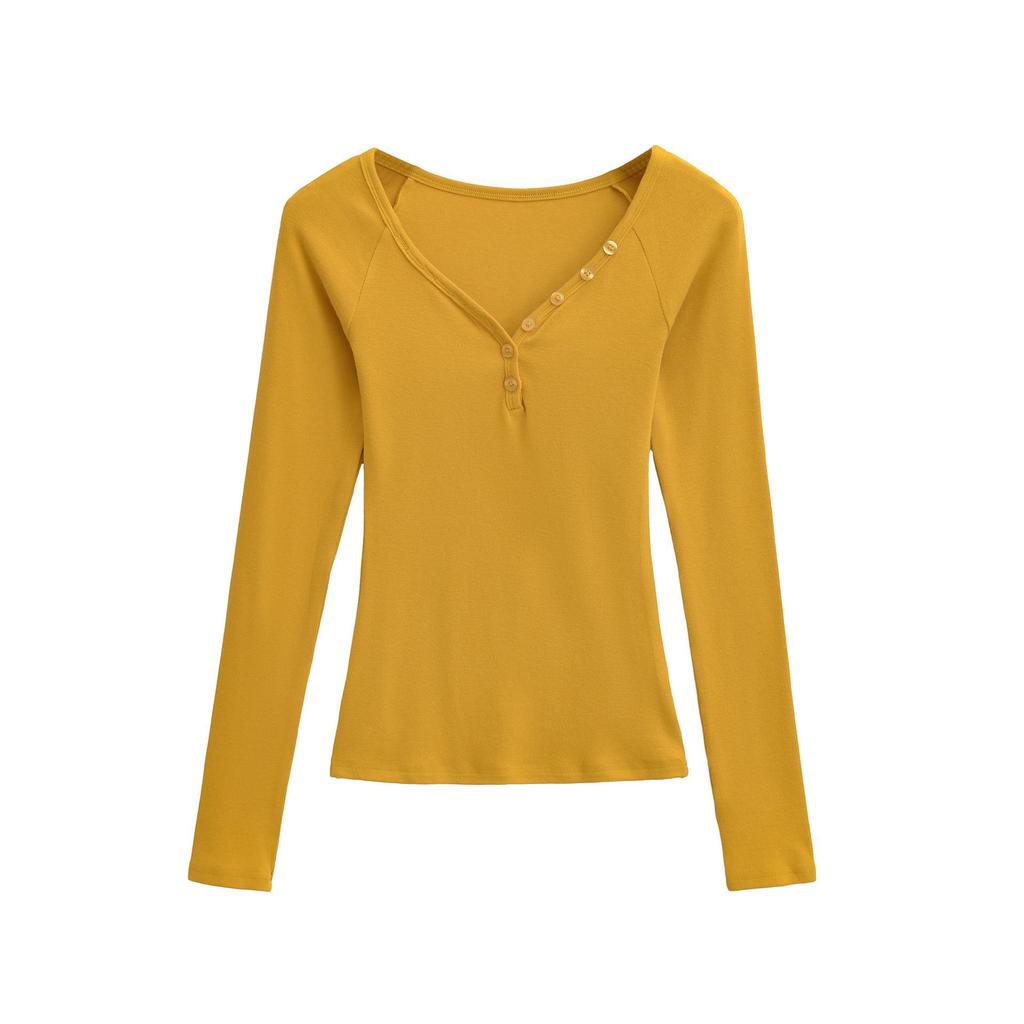 Spicy Girl Cashmere Heart Neck Slim-Fit Button-Up T-Shirt for Autumn/Winter 2025