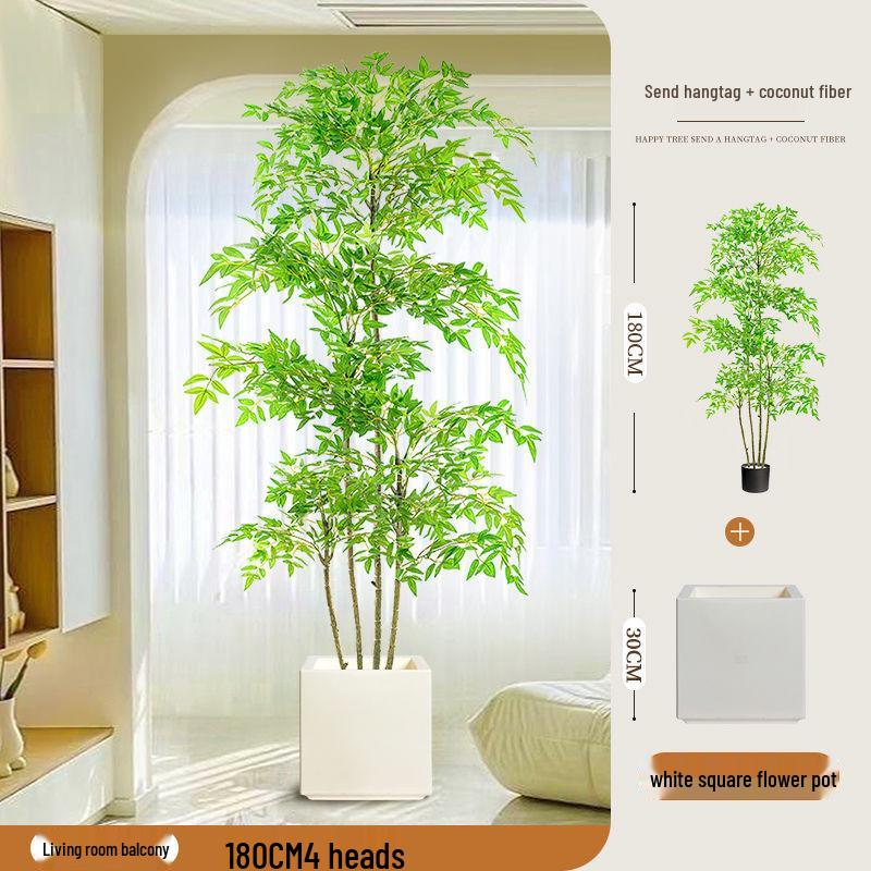 High-End Nandina Domestica Floor-Standing Faux Green Plant for Indoor Decoration