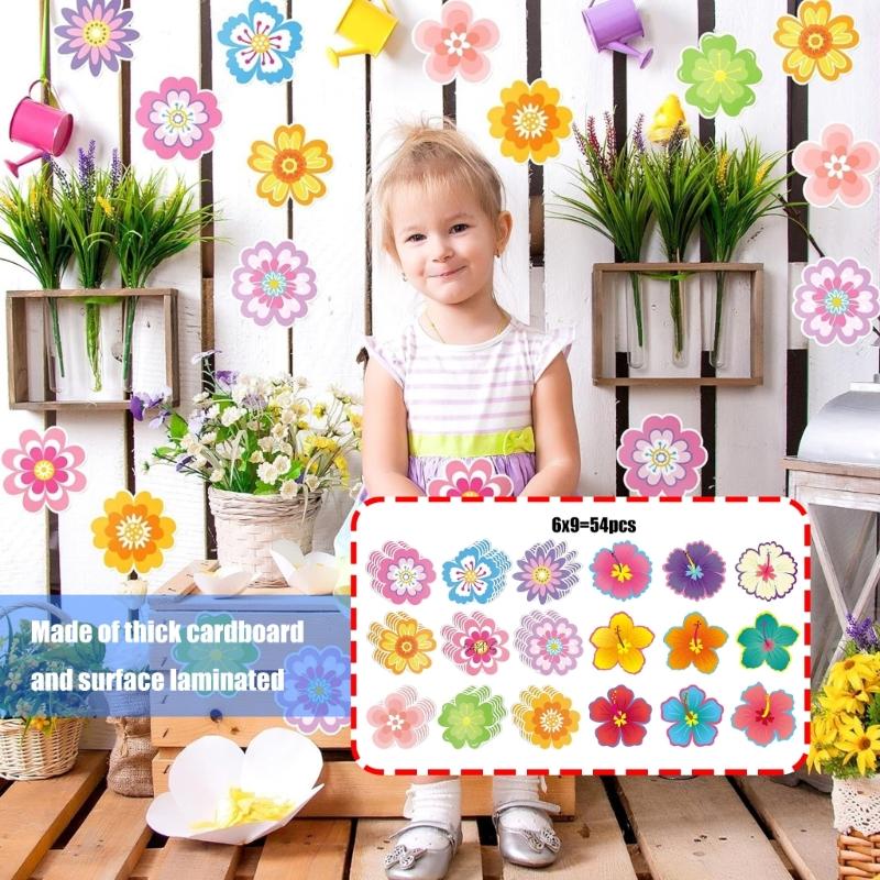 Spring Theme Colorful Flower Cutouts Classroom Bulletin Boards Decoration Set Vibrantly Designs Wall Decal Sticker