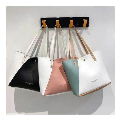 1 Pcs Women's Shopping Bags Casual Large Capacity Women's Patchwork Leather Tote Bag Double Tone Color Shoulder Bag Pu Leather