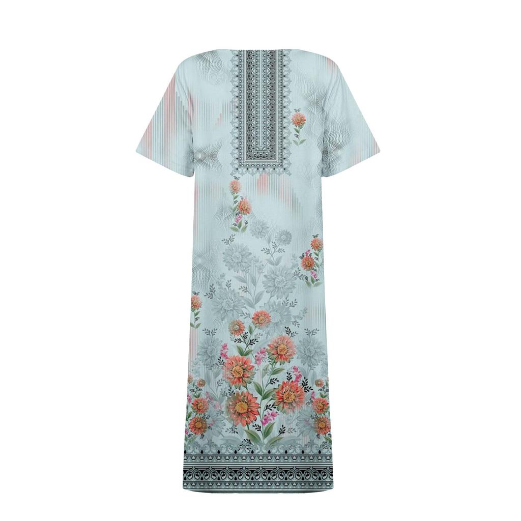 Women's Summer Casual Printed V-Neck Short-Sleeve Swing Dress