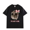 Im Just a Girl Hamster Meme Pattern TShirt Fashion Fun Short Sleeve High Quality Cotton Loose Unisex  Women And Men TShirt
