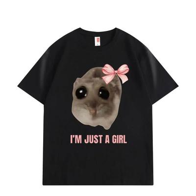 Im Just a Girl Hamster Meme Pattern TShirt Fashion Fun Short Sleeve High Quality Cotton Loose Unisex Women And Men TShirt