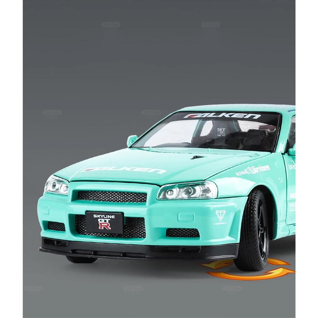1/24 Nissan GTR R34 Skylin Modified Car Alloy Car Model Sound and Light Children's Toy Collectibles Birthday Gift