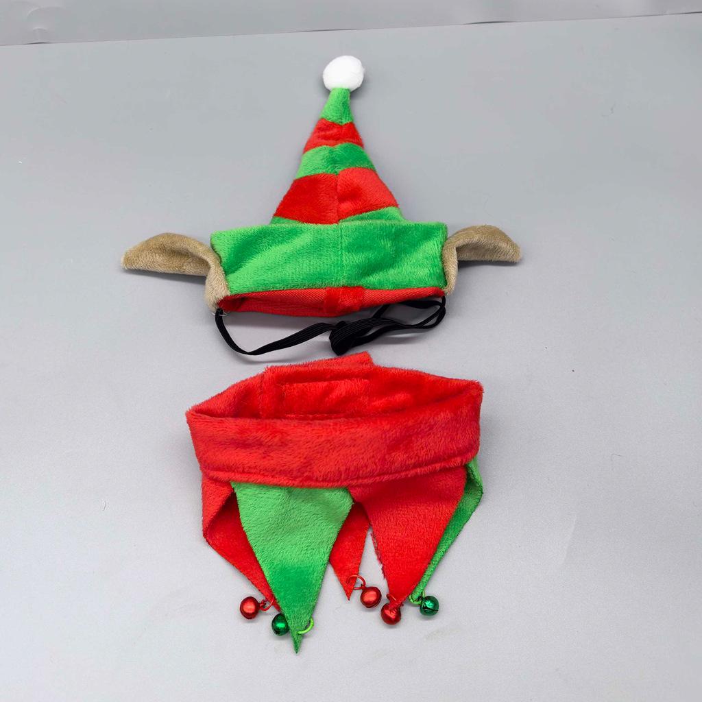 Slavnostní set elfí čepice a šály pro mazlíčky - Vánoční kostým pro psy a kočky