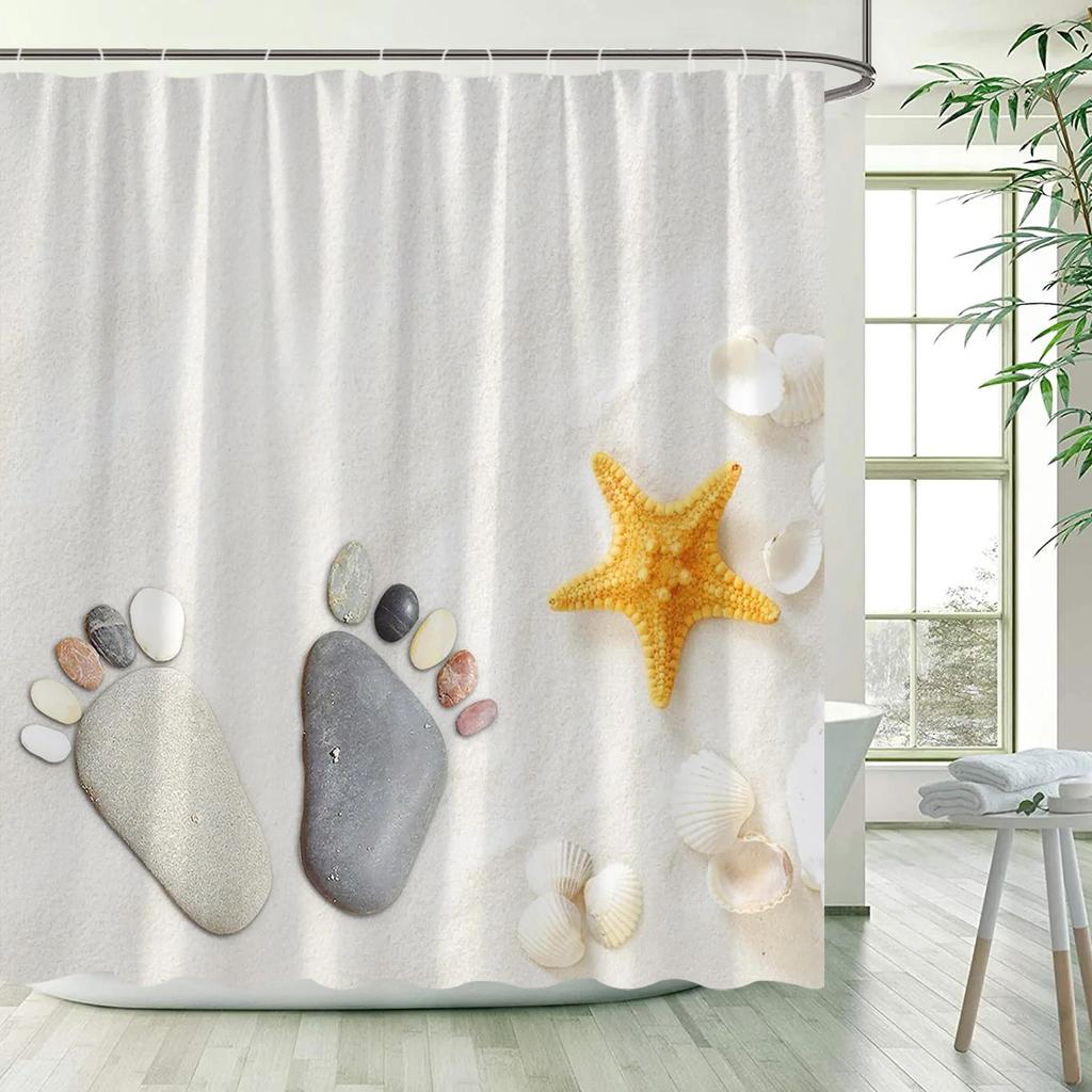 Green Bamboo Zen Shower Curtains Set, Spa Stones and Orchids Flowers Polyester Fabric Bath Curtain with Hooks Bathroom Decor