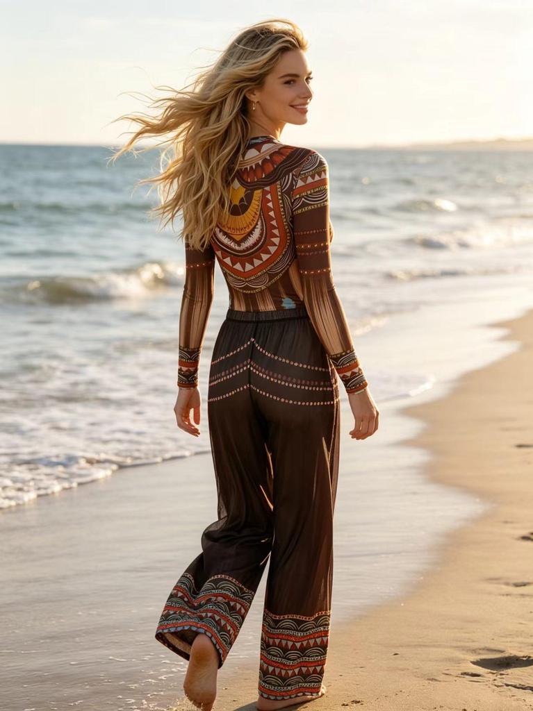 2026 European & American Cross-Border Spring/Summer Women's Loose Two-Piece Printed Swimsuit