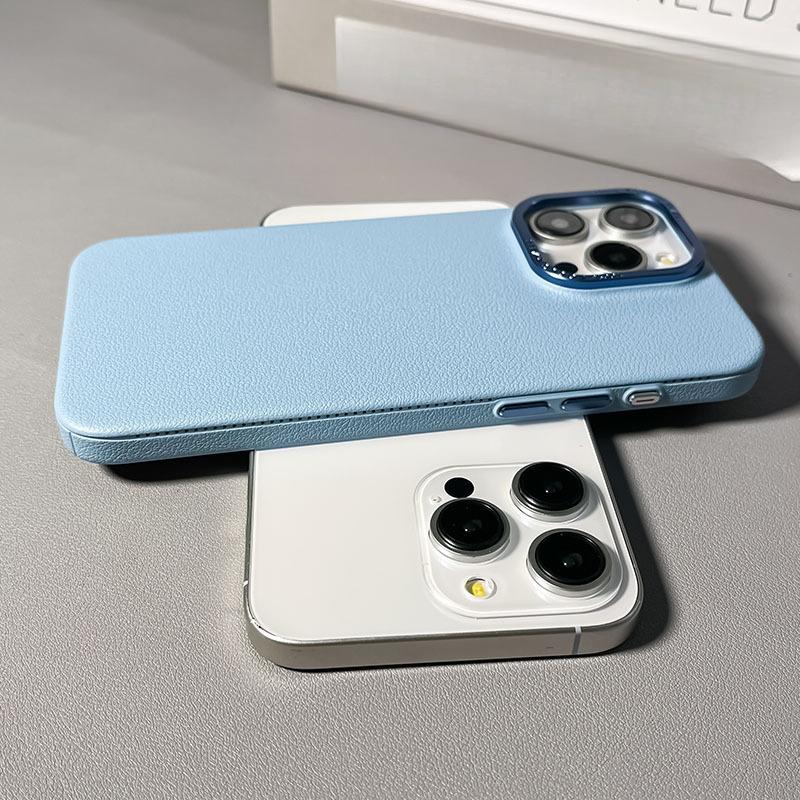 Lychee Leather Pattern Suitable for Apple 16 ProMax Mobile Phone Case Metal Button Iphone14 Simple 13 Protective Case 15