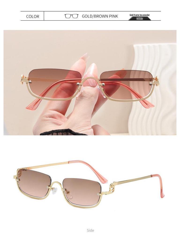 High-End Semi-Rimless Square Sunglasses – Trendy Unisex Sunscreen Shades