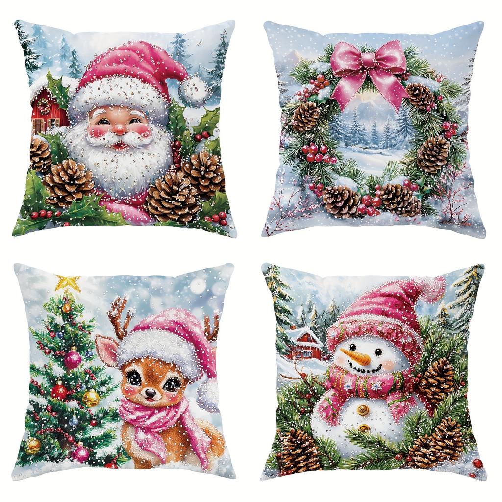Cute Santa Claus Snowman Garland Pillowcase Christmas and New Year Gift Suitable for Home Room Living Room Sofa Cushion Cover