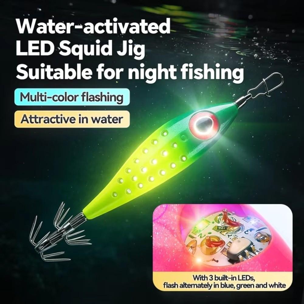 LED Lighted LED Squid Bait Thicken Double-Layer Squid Lures Glow Fishing Lures Boat Fishing