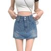 Youthful and Slimming Vintage Skirt Pants A-line Short Skirt High Waist Design Double Buckle Package Hip Skirt Ladies Summer Fashion Denim Short Skirt