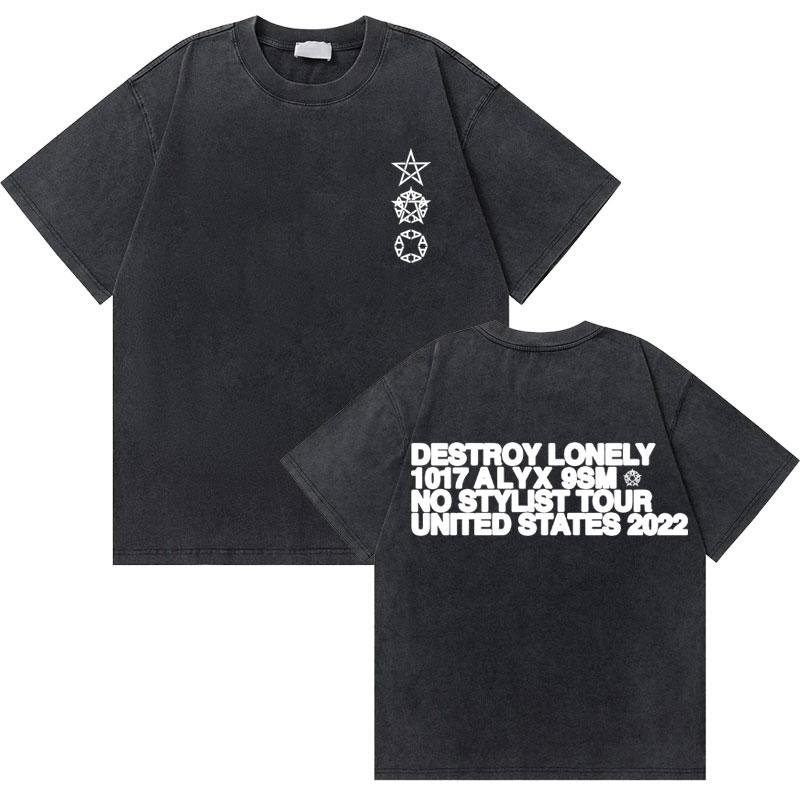 Washed Vintage Rapper Ken Carson Nad Destroy Lonely North America Tour Tshirt Men Hip Hop Loose Oversized T Shirts Short Sleeve