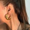 Vintage Gold Color C-shaped Half Moon Hoop Earrings for Women Fashion Metal CCB Glossy Geometric Chunky Earrings Jewelry