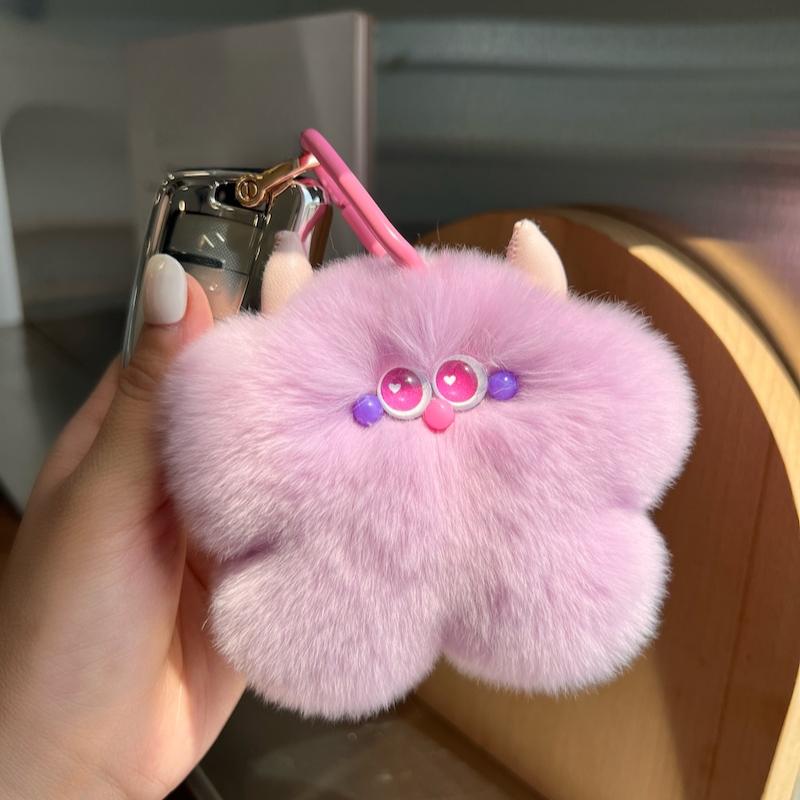 

Милый брелок-подвеска для ключей от машины из меха кролика рекс, теленка, плюшевая кукла, подвеска для сумки, подарок светло-фиолетовый