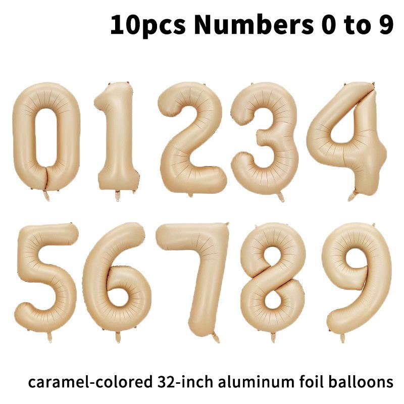 1/3/10Pcs Holiday Party Decorations, Baby Birthday Decorations, 32-Inch Individually Wrapped Caramel Cream Number Foil Balloons