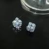 Exquisite Three-Dimensional Square Earrings, Light Luxury Temperament Niche Zircon Earrings, Micro-Inlaid Hollow Design Earrings