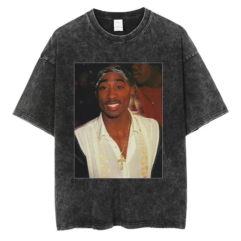 Tupac T-shirts Quality Cotton Vintage Tshirt Y2K Harajuku Men Hip Hop Short Sleeve Tees Black Oversized Fashion Streetwear