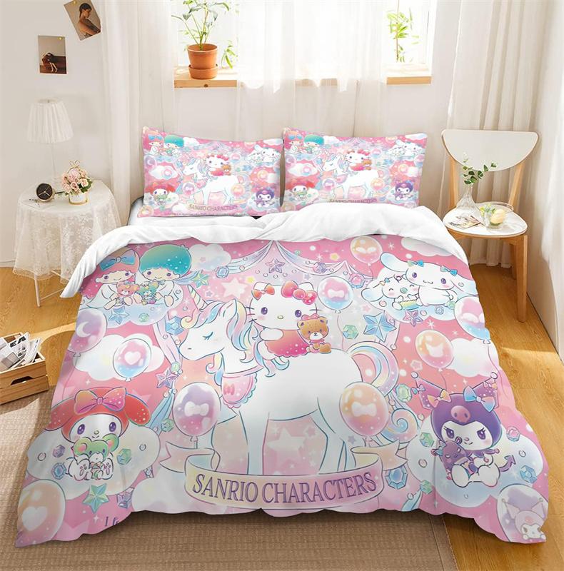 Hello Kitty Bedding Sets Cute Quilt Comforter Bed Cover Duvet Cover Pillow Case 2-3 Pieces Sets Kids Adult Bedroom Decoration
