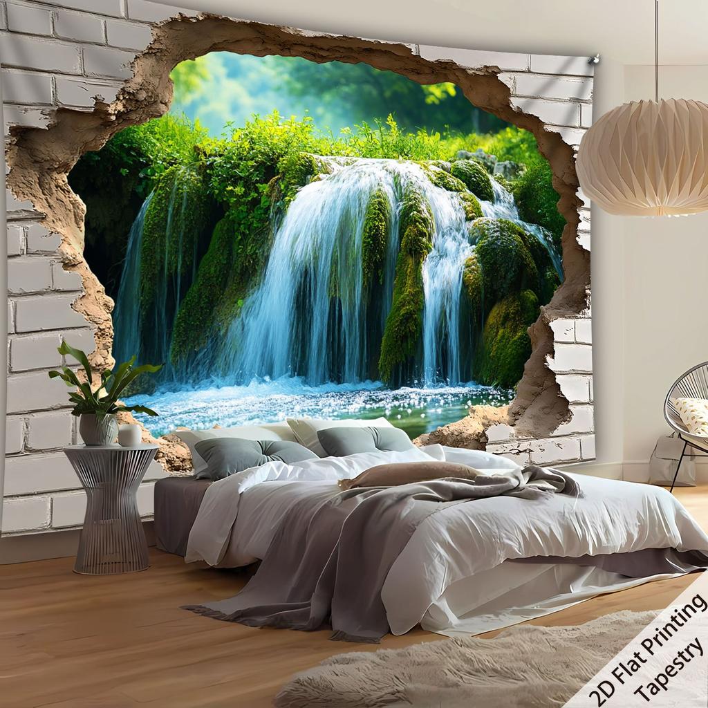 Waterfall cave landscape Digital printing polyester wall tapestry suitable for use in living rooms bedrooms offices bars party
