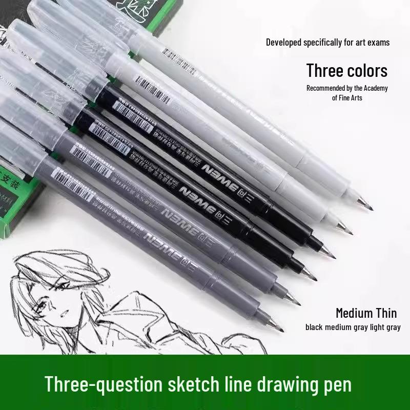 Refillable Quick Sketch Pen Set: Fine, Small, Regular, Large Gray Brush Pens for Art Line Drawing