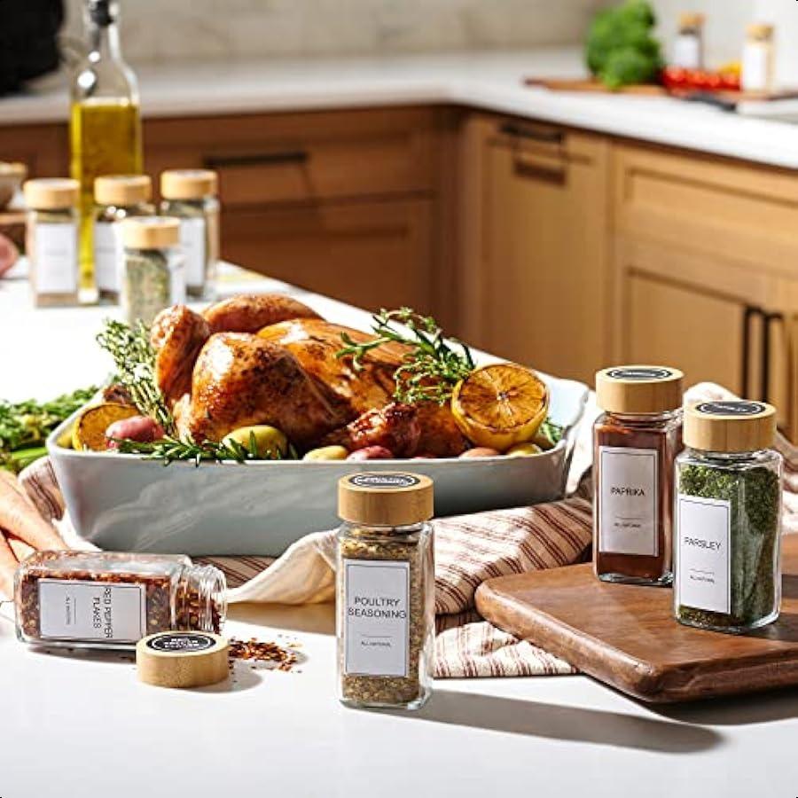 Glass Spice Jars with Label Set Bamboo Lids and Funnel Kitchen Airtight Storage Jars with Lids Spices and Seasonings Sets Organ