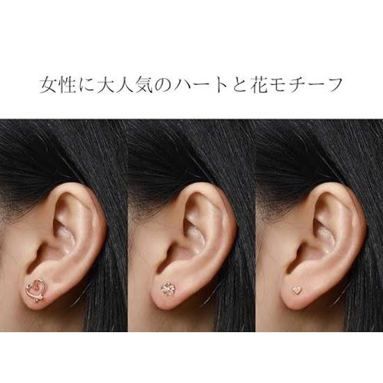3 pairs 6 pieces earrings women surgical stainless steel stud second piercings flower cherry blossom heart four-leaf clover spring zirconia silver set