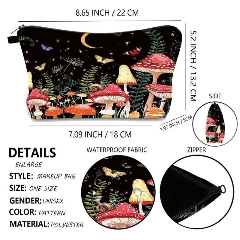 Portable Travel Toiletry Makeup Bag Mushroom Print Cosmetic Bag Large Capacity Casual Storage Bag for Women Girl