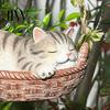Realistic Sleeping Cat Figure Hanging Basket Statue, Cute Kitten Figurine, Lifelike Figurine for Trees Resin Ornament Outdoor Garden Patio Porch