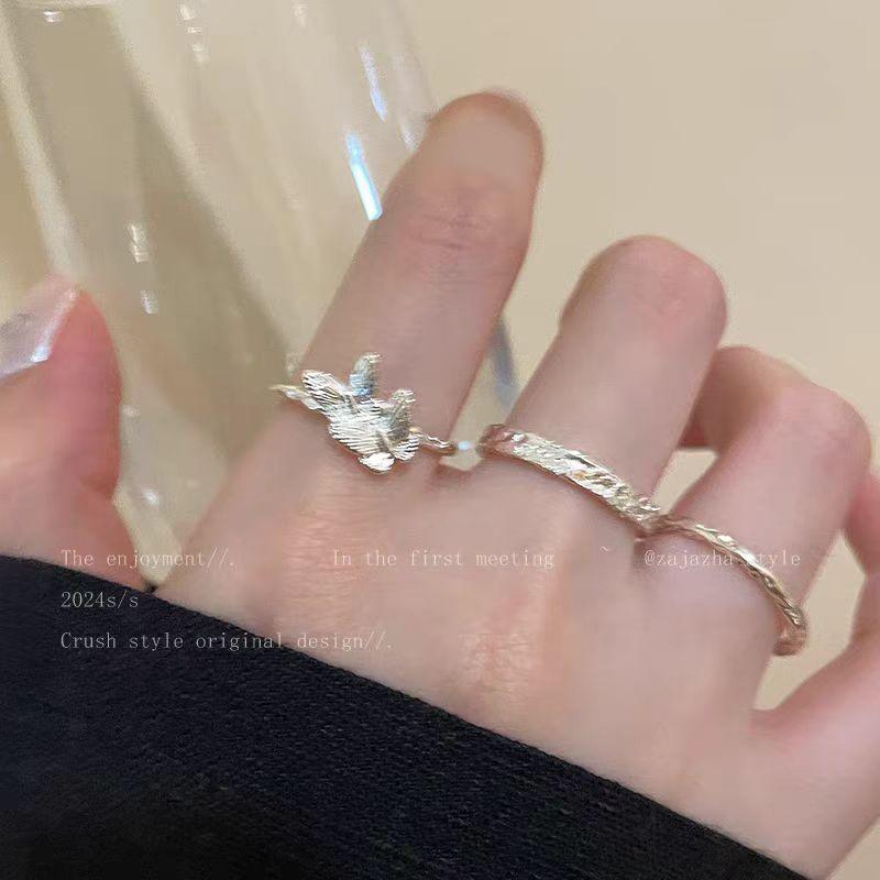 Butterfly Opening Stacked Ring Women'S Earrings Simple Index Finger Ring Fashionable Versatile Sweet Ring Tide