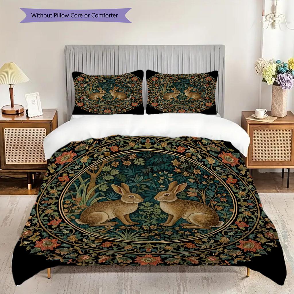 Medieval William Morris Rabbit Design bedding, duvet cover, pillowcase, home decoration, birthday gift (1 * duvet cover+2 * pillowcase, coreless)